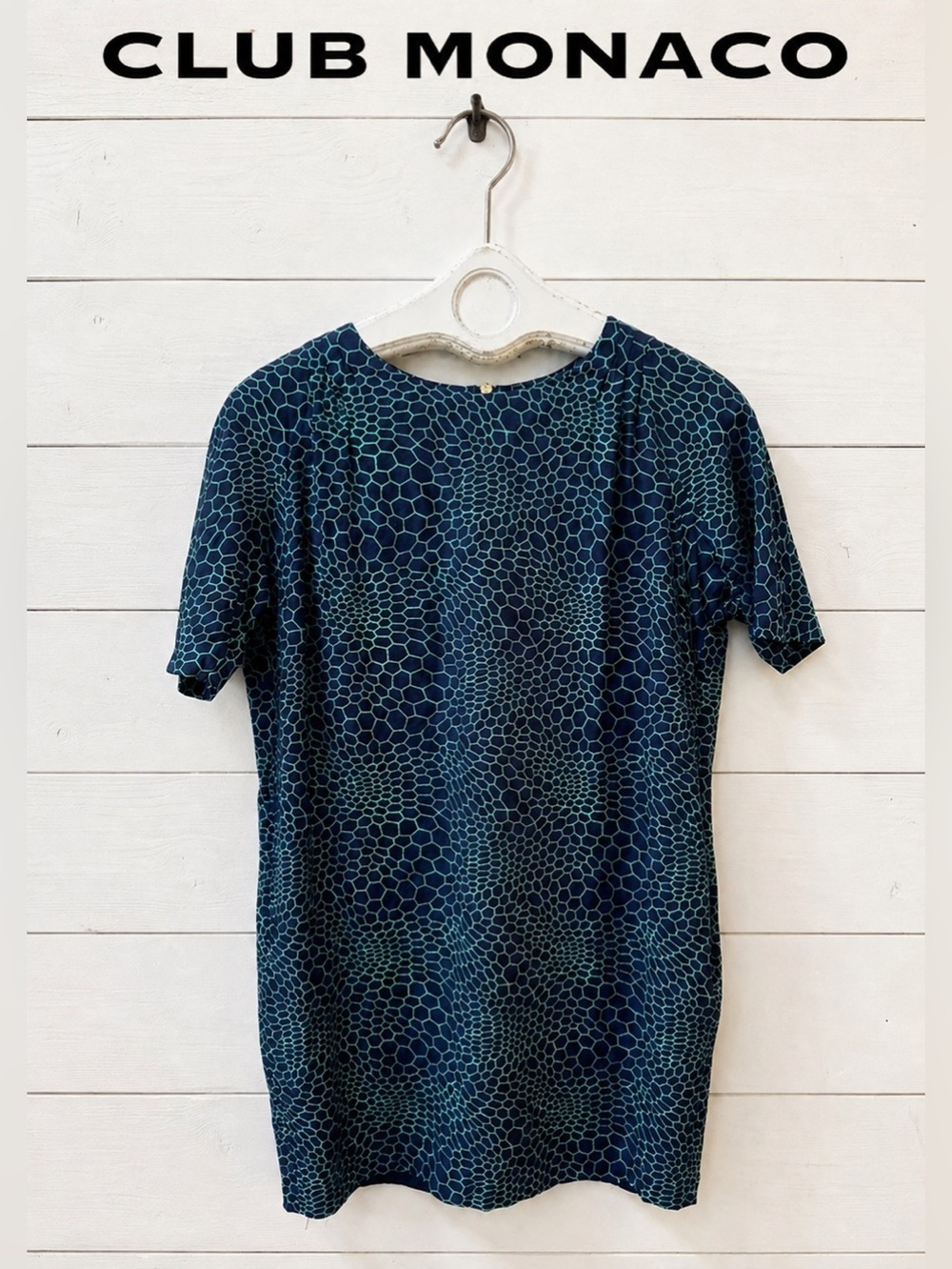 CLUB MONACO Navy & Teal Geometric Print Dress Size 6